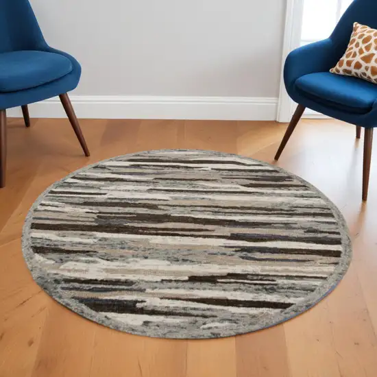 6' Gray And Brown Round Wool Hand Tufted Area Rug Photo 1