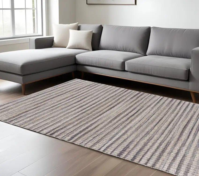 Brown and Gray Striped Area Rug Photo 1