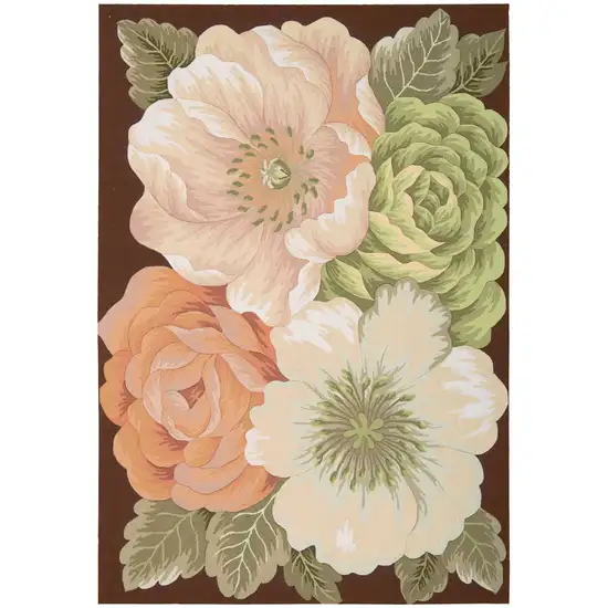 Brown and Green Floral Hand Hooked Area Rug Photo 2