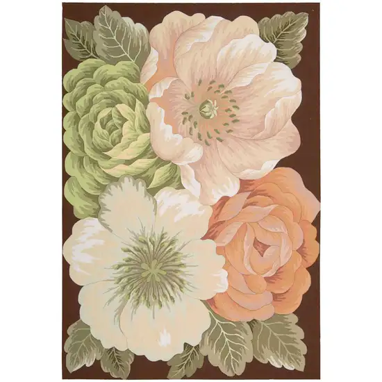 Brown and Green Floral Hand Hooked Area Rug Photo 7