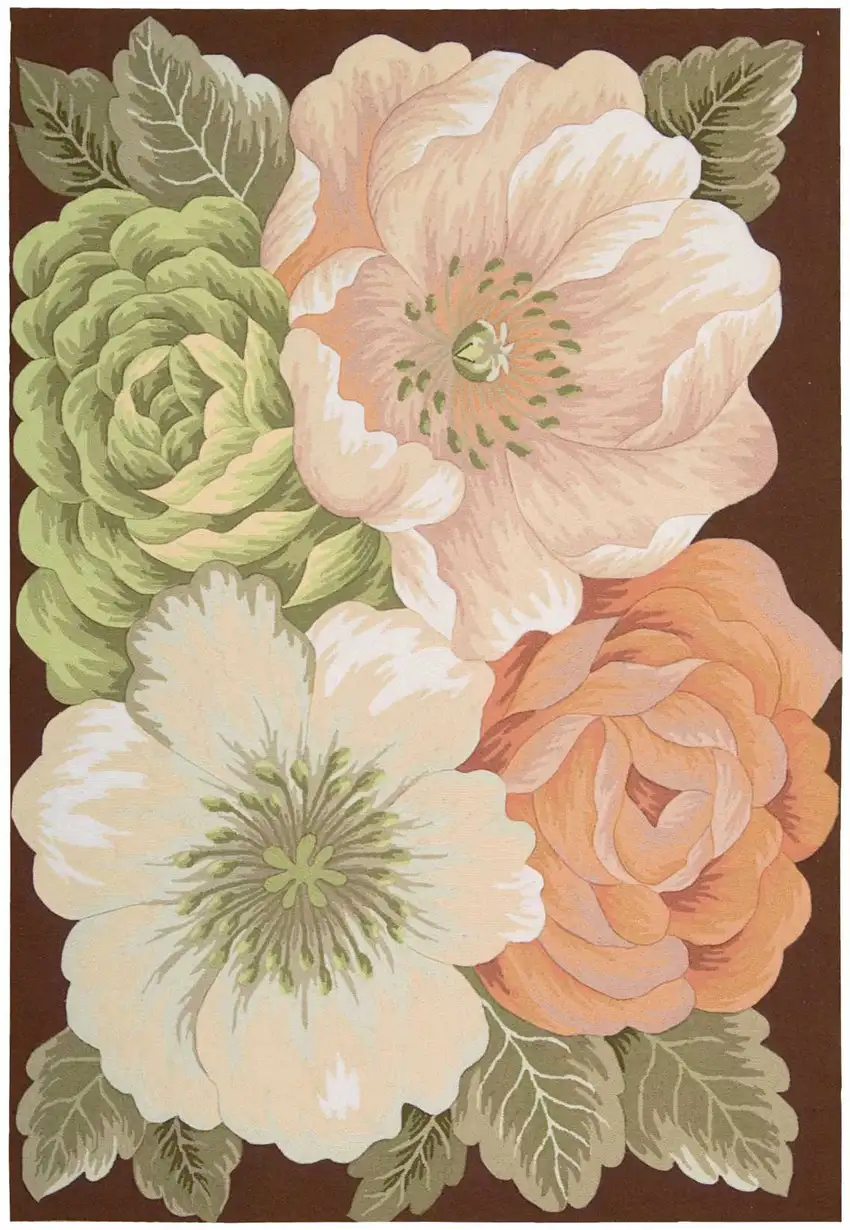 Brown and Green Floral Hand Hooked Area Rug Photo 7