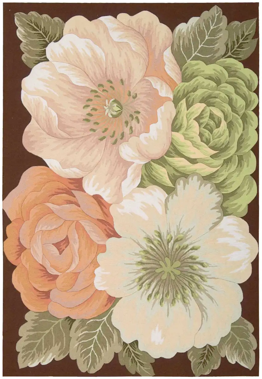 Brown and Green Floral Hand Hooked Area Rug Photo 4