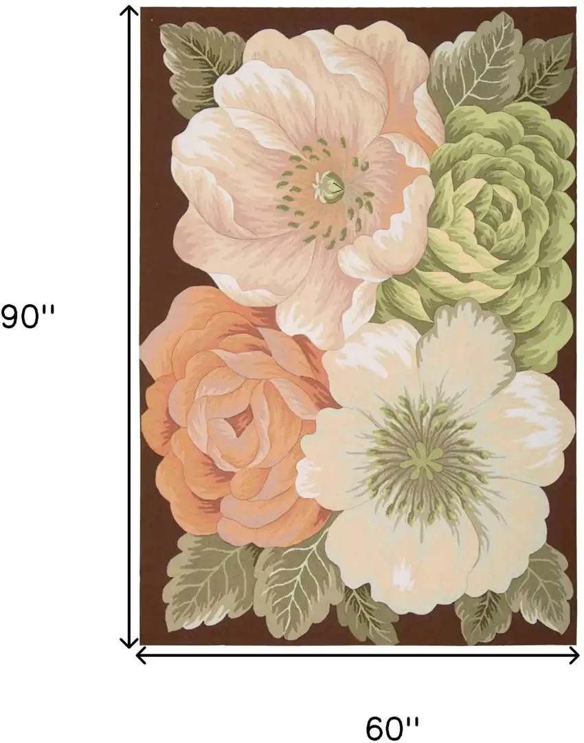 Brown and Green Floral Hand Hooked Area Rug Photo 3