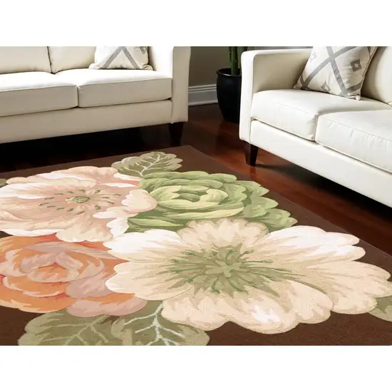 Brown and Green Floral Hand Hooked Area Rug Photo 1