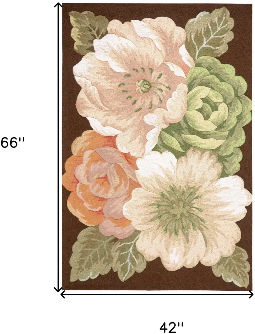 Brown and Green Floral Hand Hooked Area Rug Photo 3