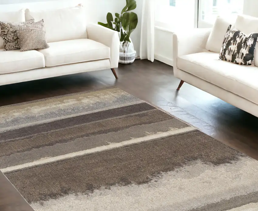 Brown and Ivory Abstract Area Rug Photo 1