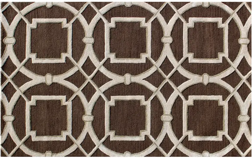 Brown and Ivory Abstract Geometric Hand Tufted Non Skid Area Rug Photo 2