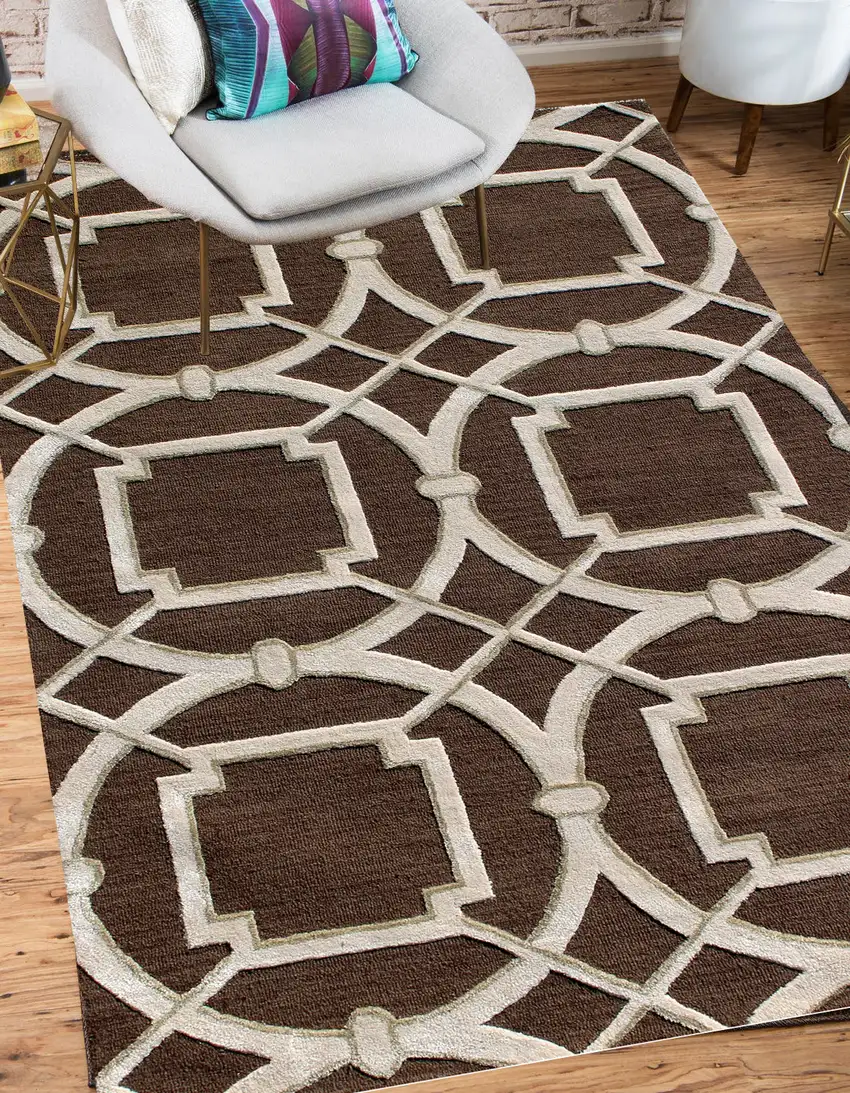 Brown and Ivory Abstract Geometric Hand Tufted Non Skid Area Rug Photo 4