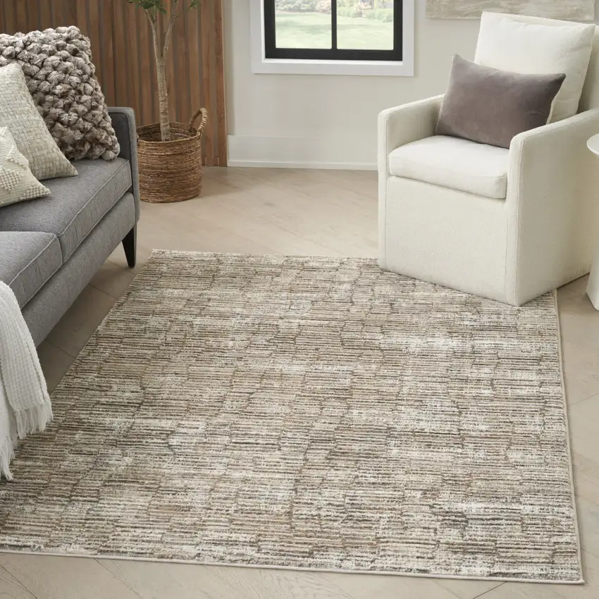 Brown and Ivory Abstract Non Skid Area Rug Photo 4