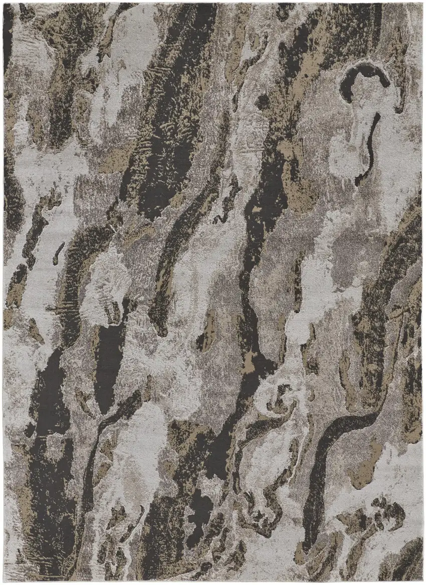 Brown and Ivory Abstract Power Loom Distressed Area Rug Photo 4