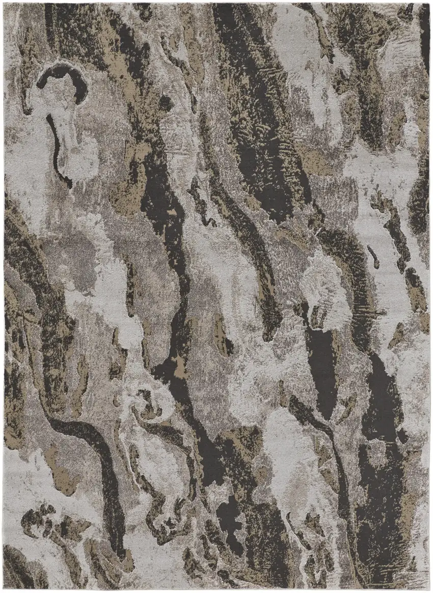 Brown and Ivory Abstract Power Loom Distressed Area Rug Photo 2