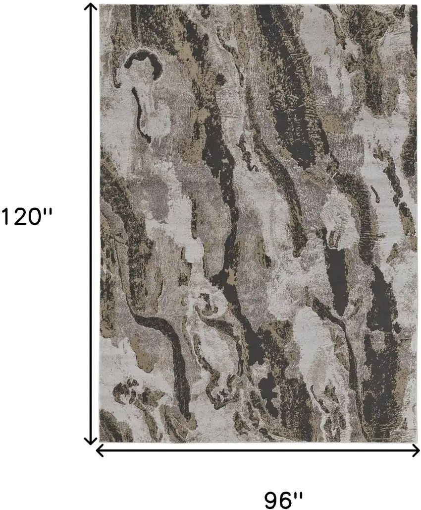 Brown and Ivory Abstract Power Loom Distressed Area Rug Photo 3