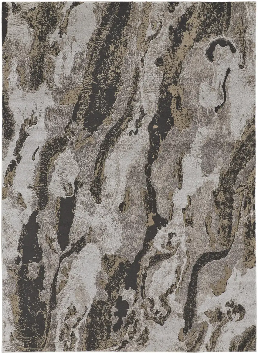 Brown and Ivory Abstract Power Loom Distressed Area Rug Photo 4