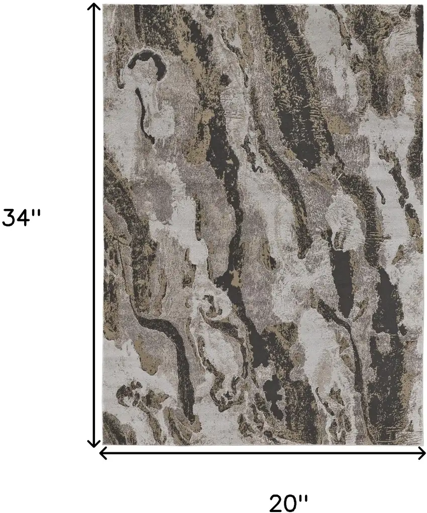 Brown and Ivory Abstract Power Loom Distressed Area Rug Photo 3