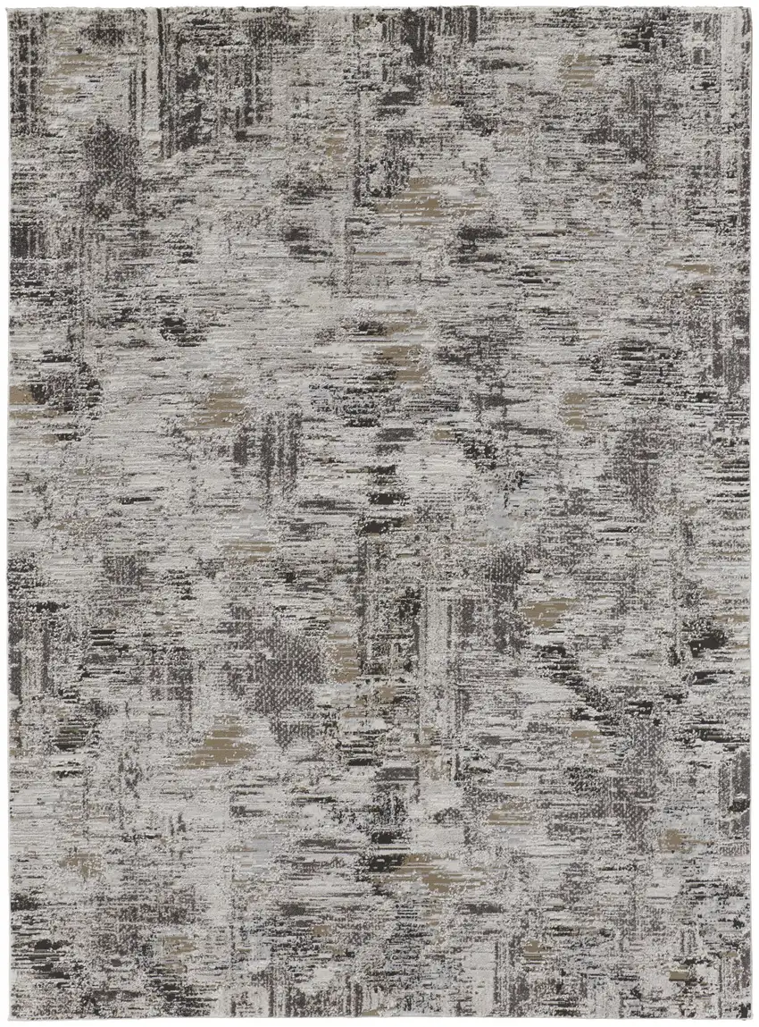 Brown and Ivory Abstract Power Loom Distressed Area Rug Photo 2