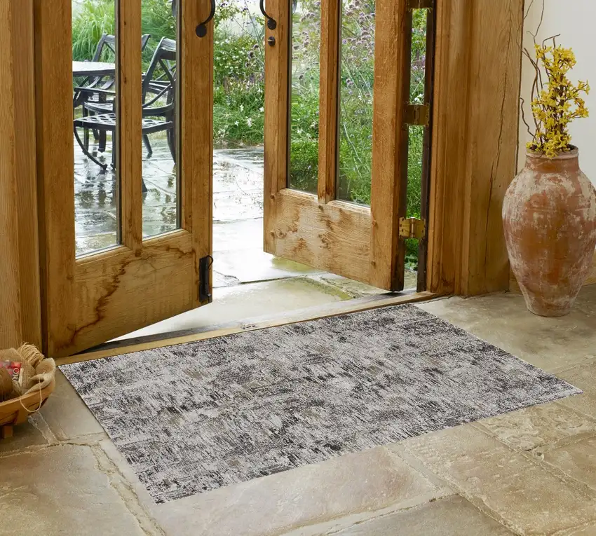 Brown and Ivory Abstract Power Loom Distressed Area Rug Photo 1