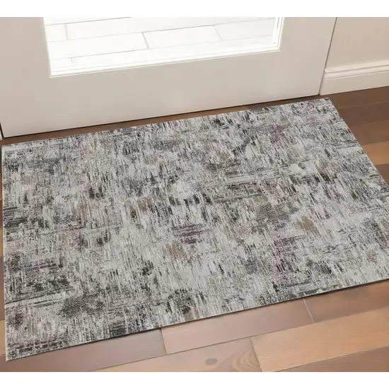 Gray Ivory And Brown Abstract Distressed Area Rug Photo 1