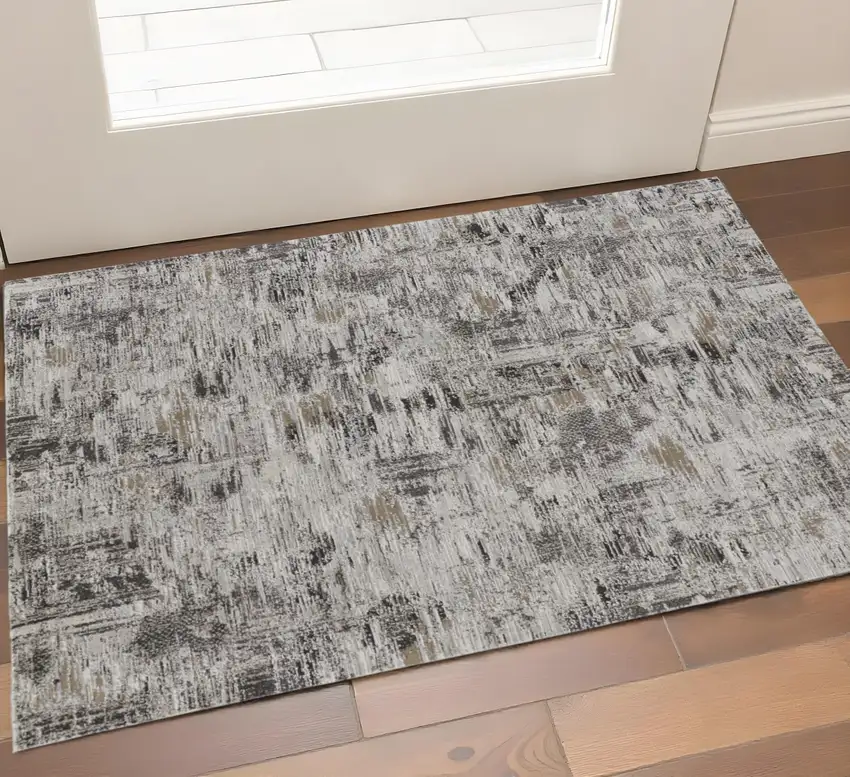 Gray Ivory And Brown Abstract Distressed Area Rug Photo 1