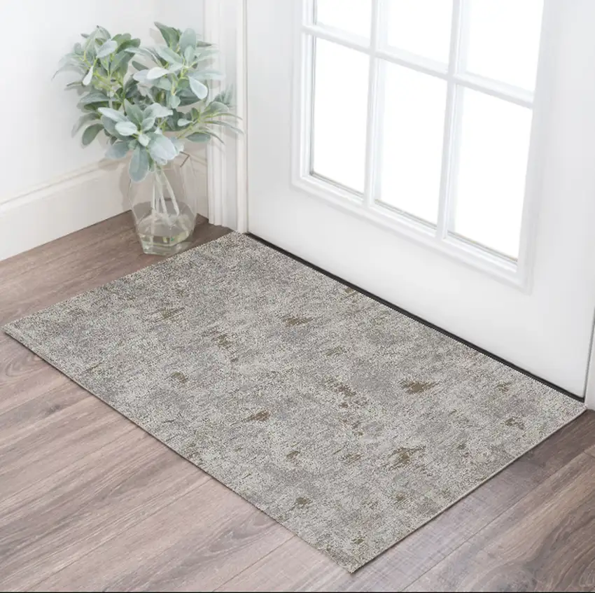 Brown and Ivory Abstract Power Loom Distressed Area Rug Photo 1