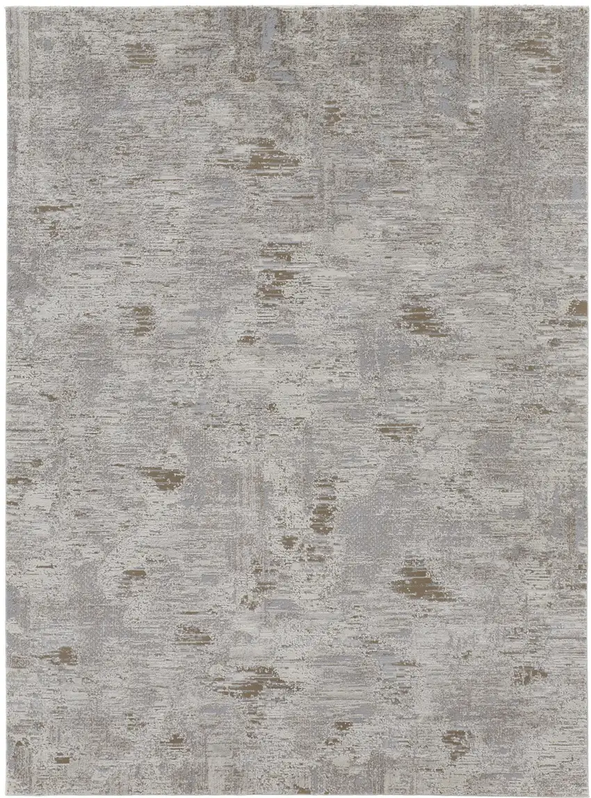 Brown and Ivory Abstract Power Loom Distressed Area Rug Photo 2