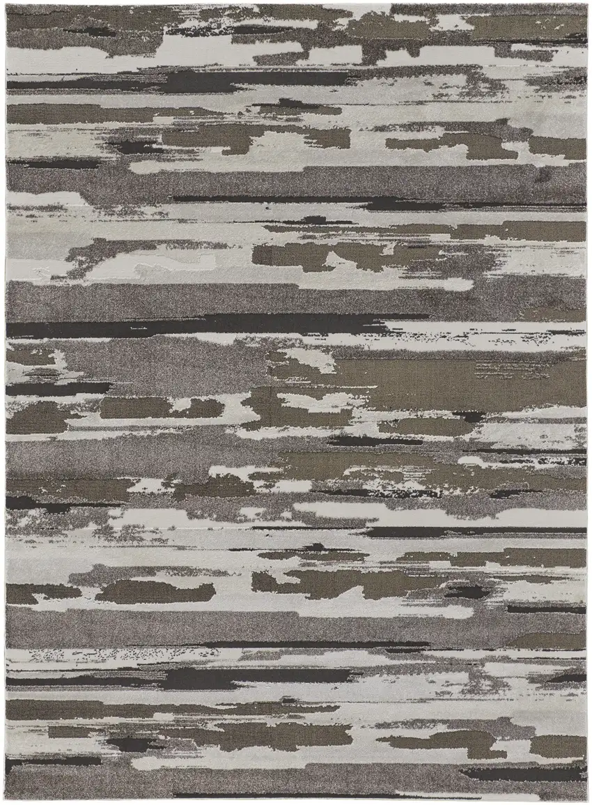 Brown and Ivory Abstract Power Loom Distressed Area Rug Photo 2