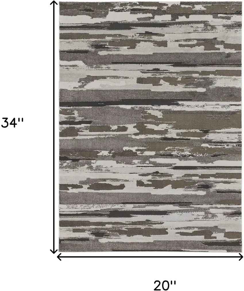 Brown and Ivory Abstract Power Loom Distressed Area Rug Photo 3