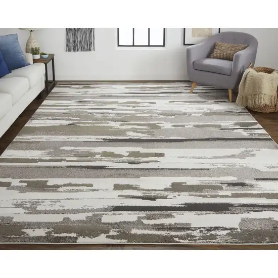 Gray Ivory And Brown Abstract Distressed Area Rug Photo 9