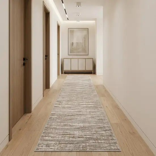 14' Brown And Ivory Abstract Runner Rug Photo 1
