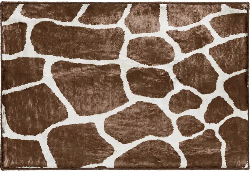 Brown and Ivory Animal Print Handmade Non Skid Area Rug Photo 3