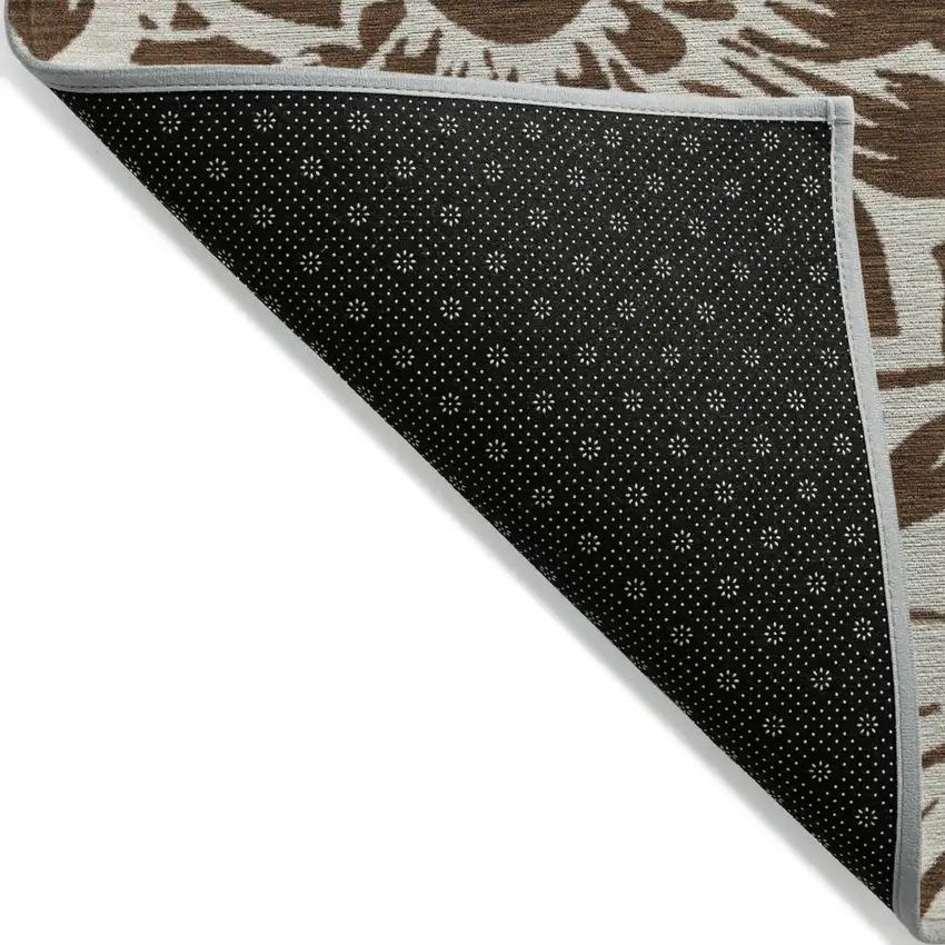 Brown and Ivory Floral Washable Non Skid Indoor Outdoor Area Rug Photo 7