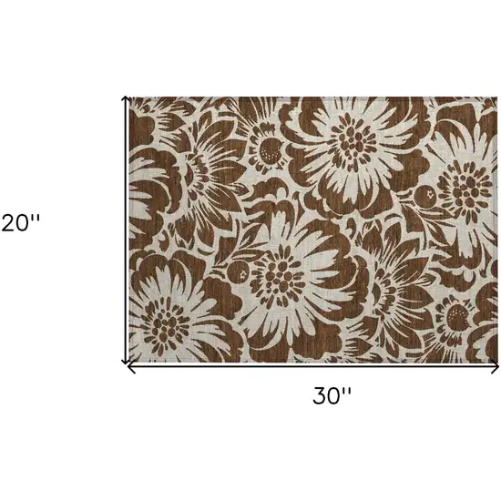 Brown and Ivory Floral Washable Non Skid Indoor Outdoor Area Rug Photo 3