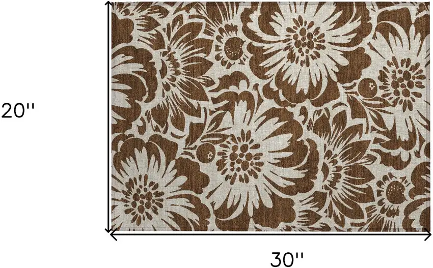 Brown and Ivory Floral Washable Non Skid Indoor Outdoor Area Rug Photo 3