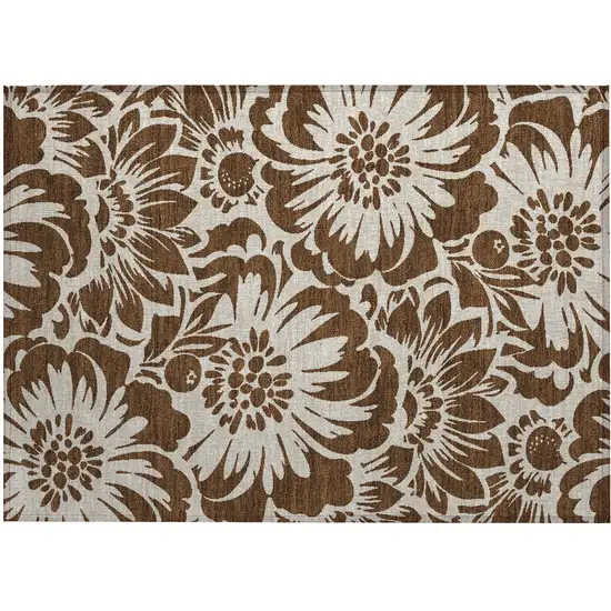 Brown and Ivory Floral Washable Non Skid Indoor Outdoor Area Rug Photo 2