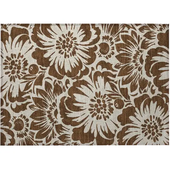 Brown and Ivory Floral Washable Non Skid Indoor Outdoor Area Rug Photo 5