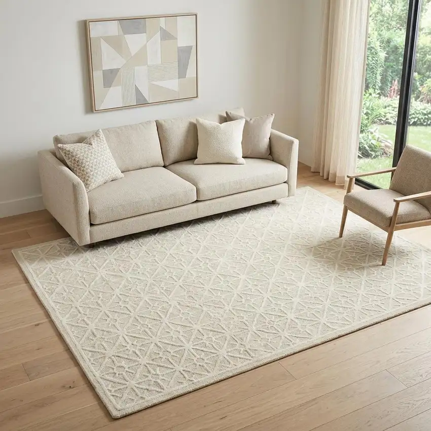 5' X 7' Brown and Ivory Geometric Hand Tufted Area Rug Photo 1