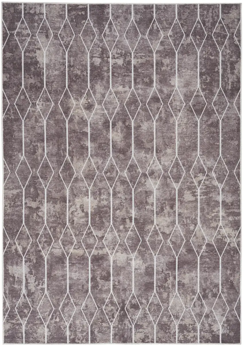 Brown and Ivory Geometric Power Loom Washable Area Rug Photo 1