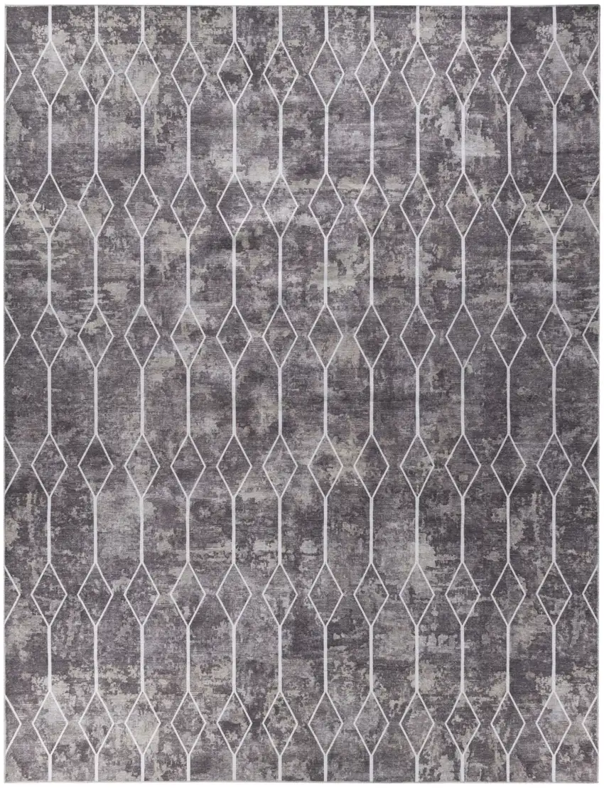 Brown and Ivory Geometric Power Loom Washable Area Rug Photo 1