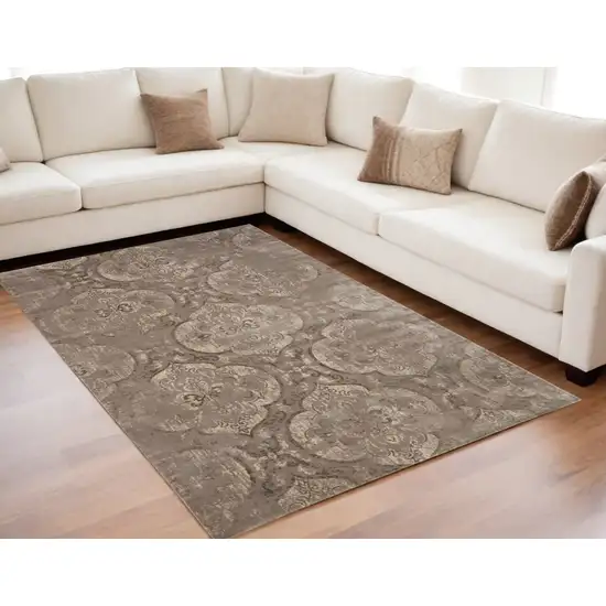 Brown and Ivory Ikat Power Loom Area Rug Photo 1
