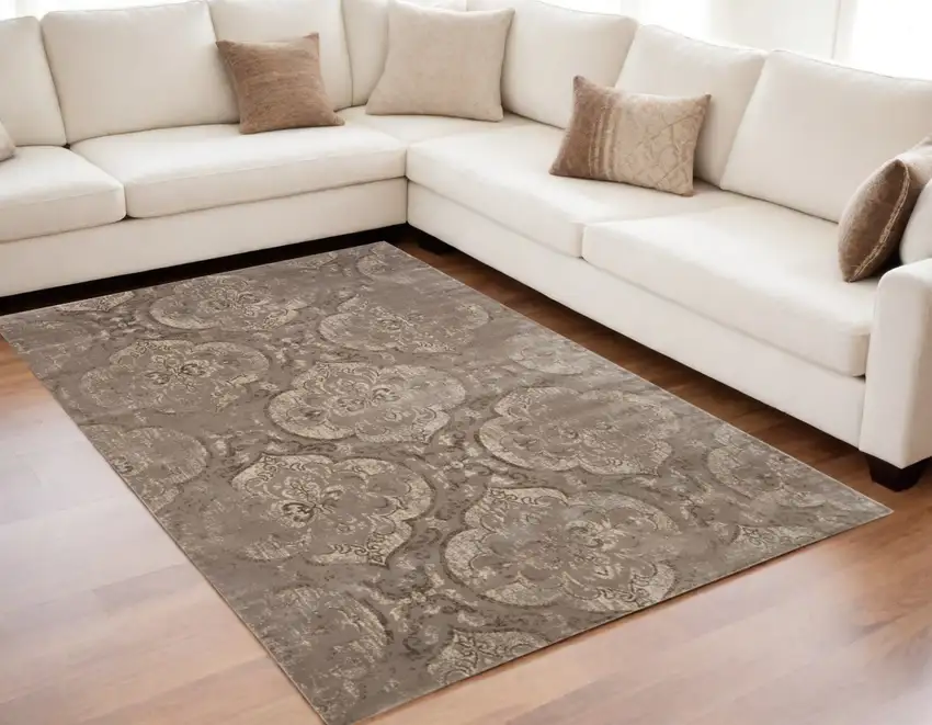 Brown and Ivory Ikat Power Loom Area Rug Photo 1