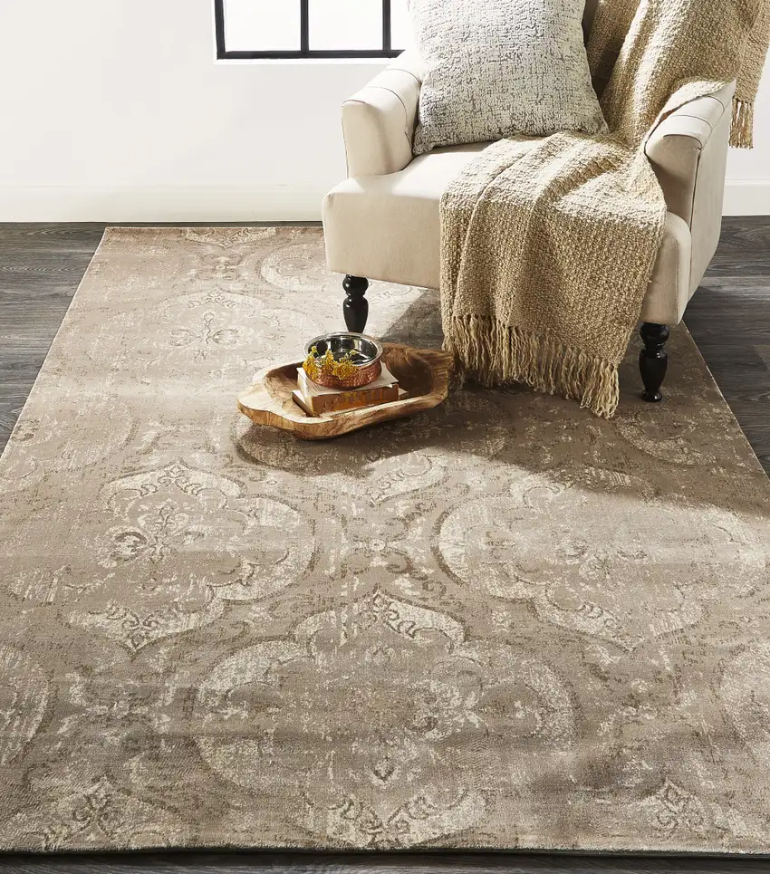 Brown and Ivory Ikat Power Loom Area Rug Photo 8