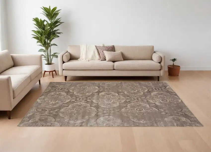 Brown and Ivory Ikat Power Loom Area Rug Photo 1