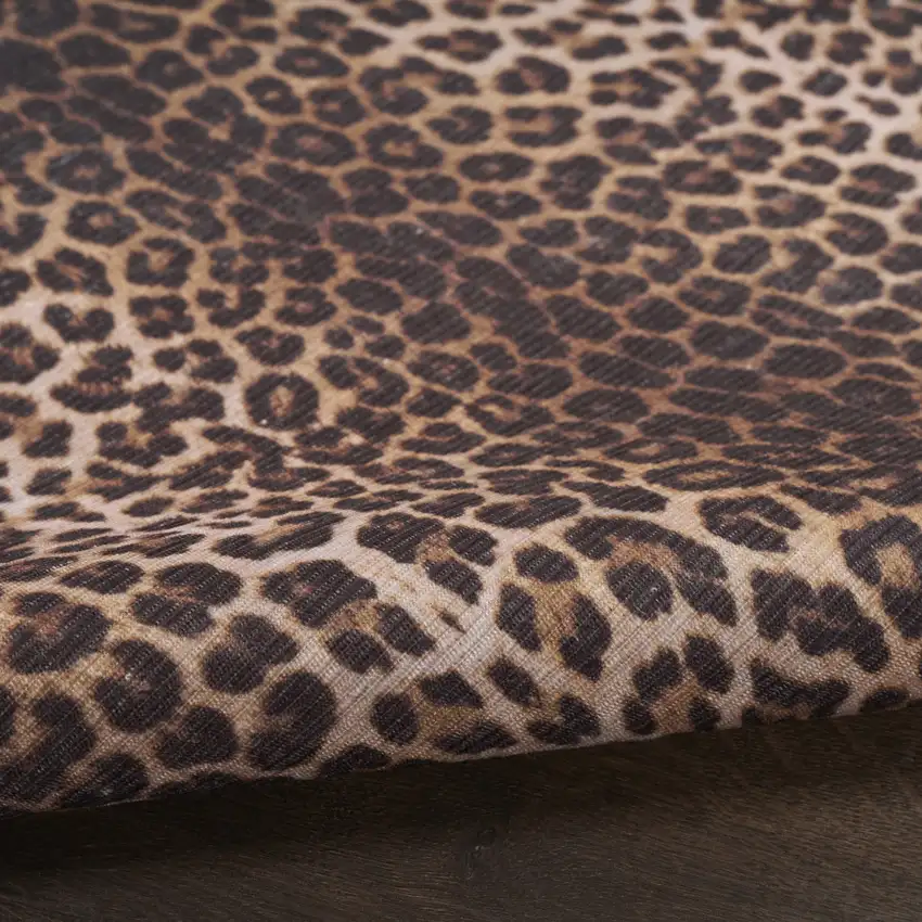 Brown and Ivory Leopard Print Power Loom Washable Non Skid Area Rug Photo 9