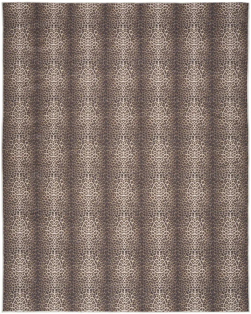 Brown and Ivory Leopard Print Power Loom Washable Non Skid Area Rug Photo 1