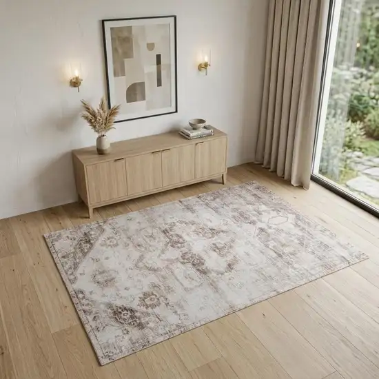 Brown and Ivory Oriental Area Rug Photo 1
