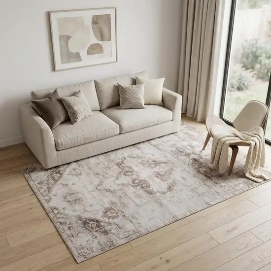 Brown and Ivory Oriental Area Rug Photo 1