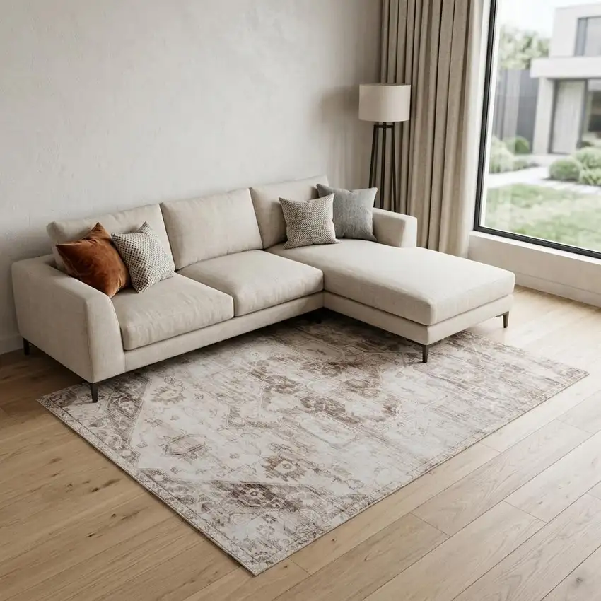 Brown and Ivory Oriental Area Rug Photo 1