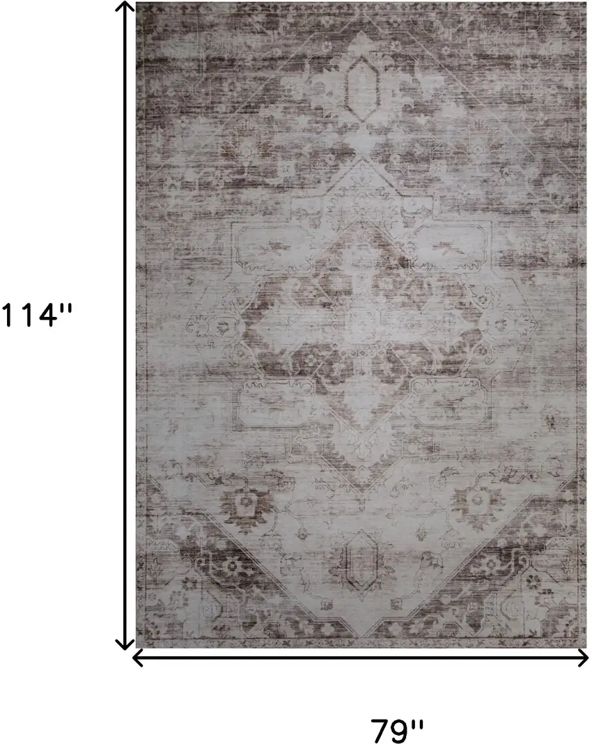Brown and Ivory Oriental Area Rug Photo 6
