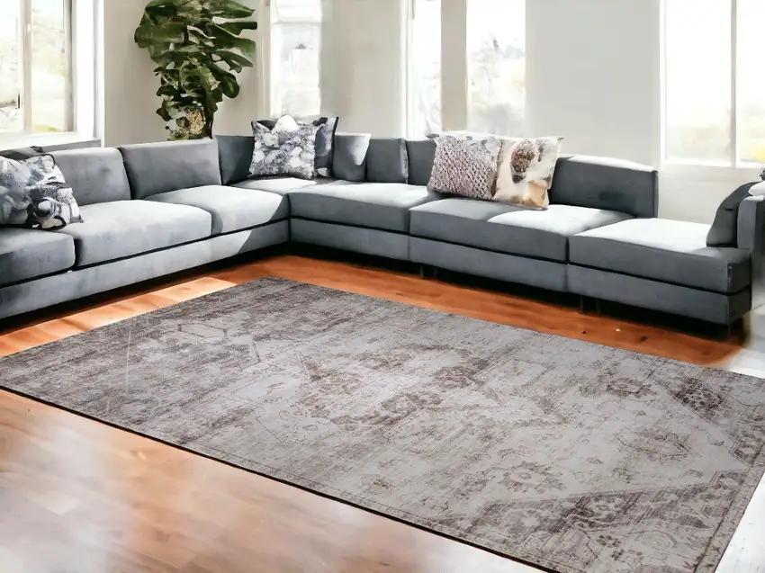 Brown and Ivory Oriental Area Rug Photo 1
