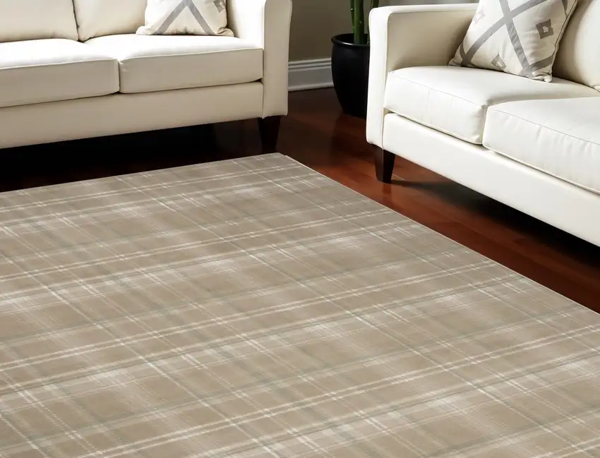 Brown and Ivory Plaid Non Skid Area Rug Photo 1
