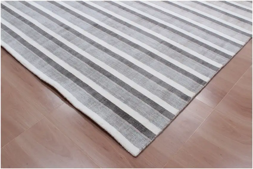 Brown and Ivory Striped Hand Loomed Area Rug Photo 7